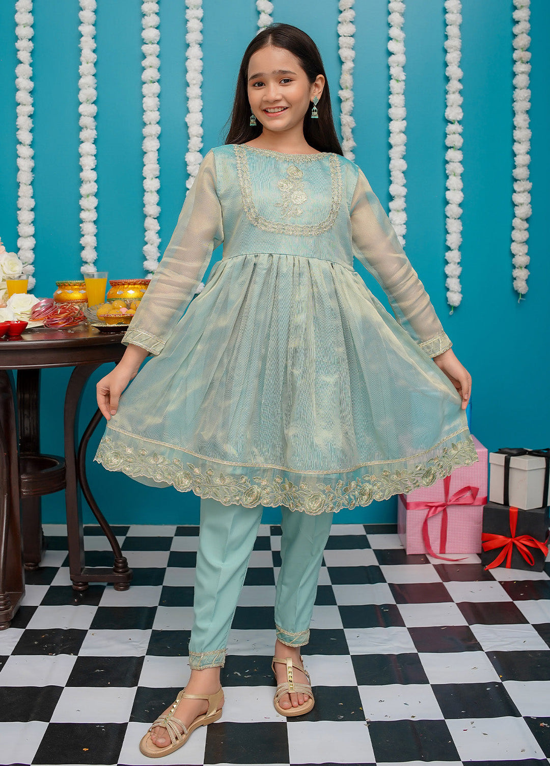 Modest Pret Girls Maysuri 3 Piece Suit Green Frock 9025