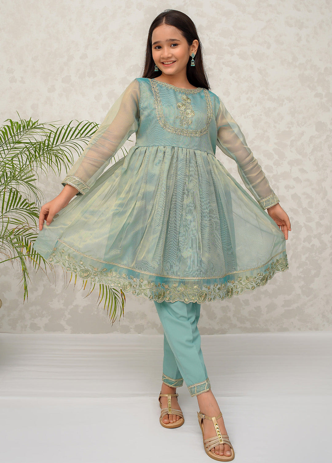 Modest Pret Girls Maysuri 3 Piece Suit Green Frock 9025