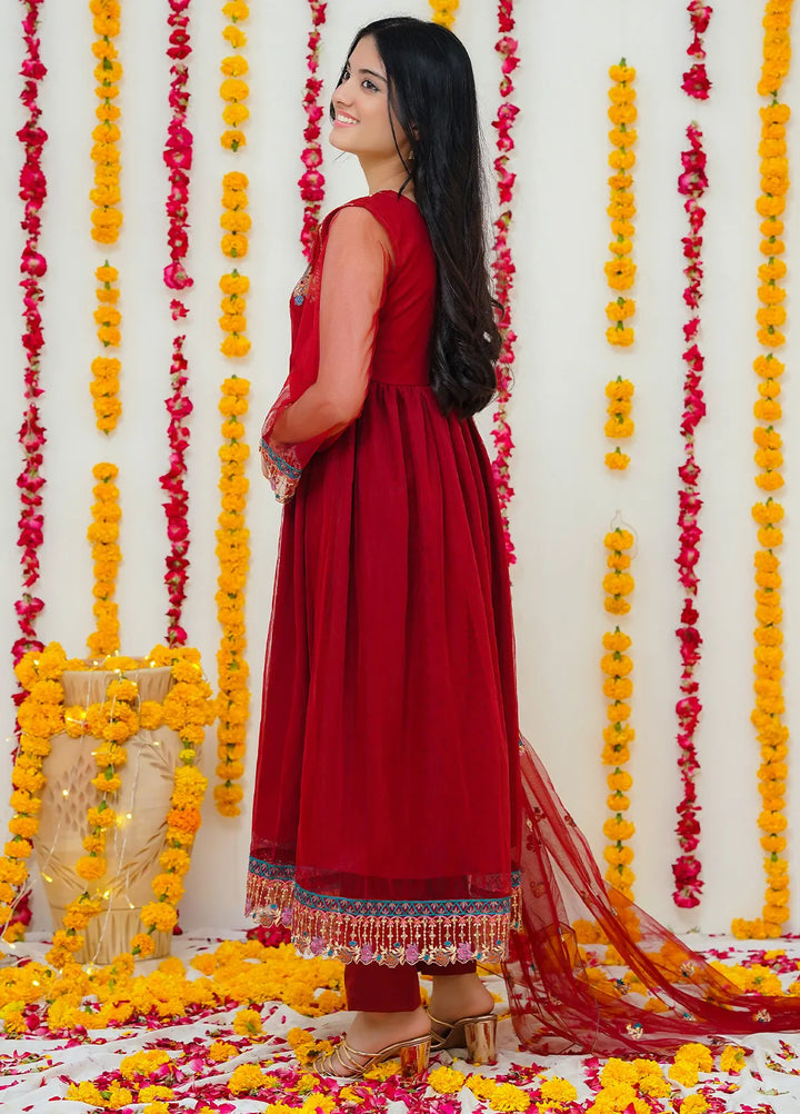 Modest Pret Surkhab Net 3 Piece Suit Surkhab