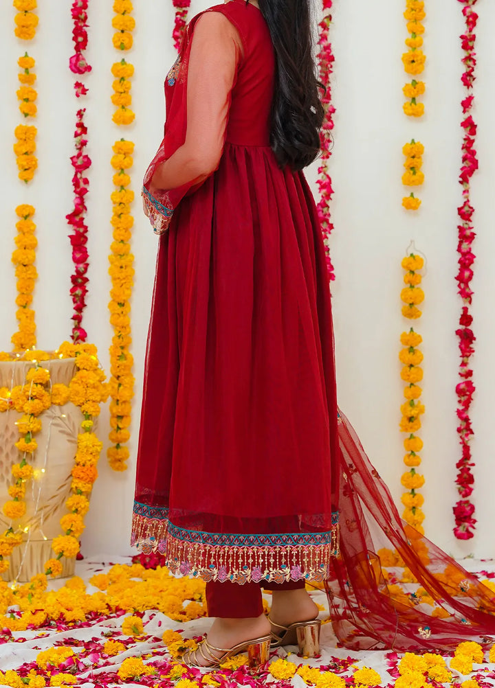 Modest Pret Surkhab Net 3 Piece Suit Surkhab