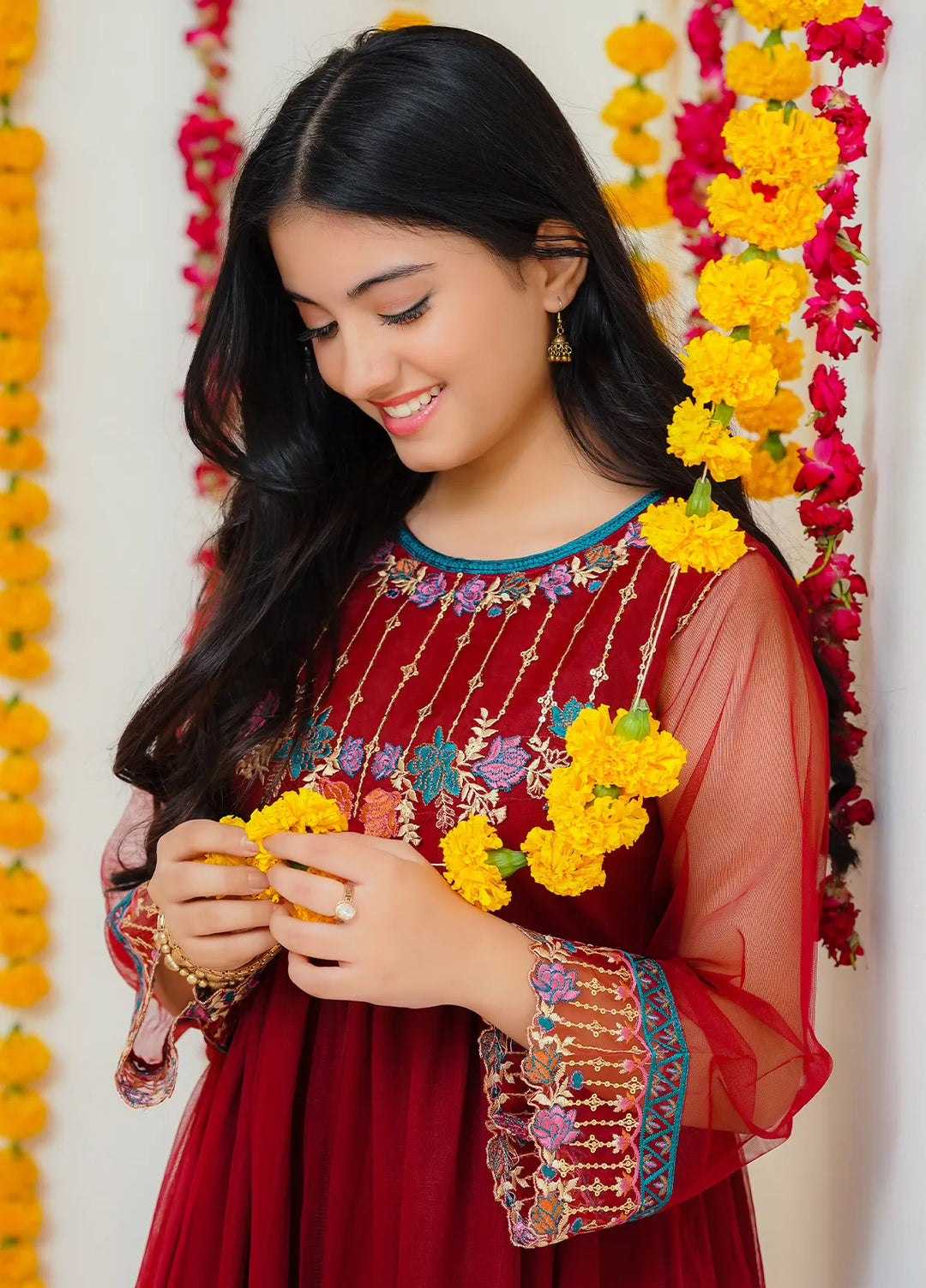 Modest Pret Surkhab Net 3 Piece Suit Surkhab