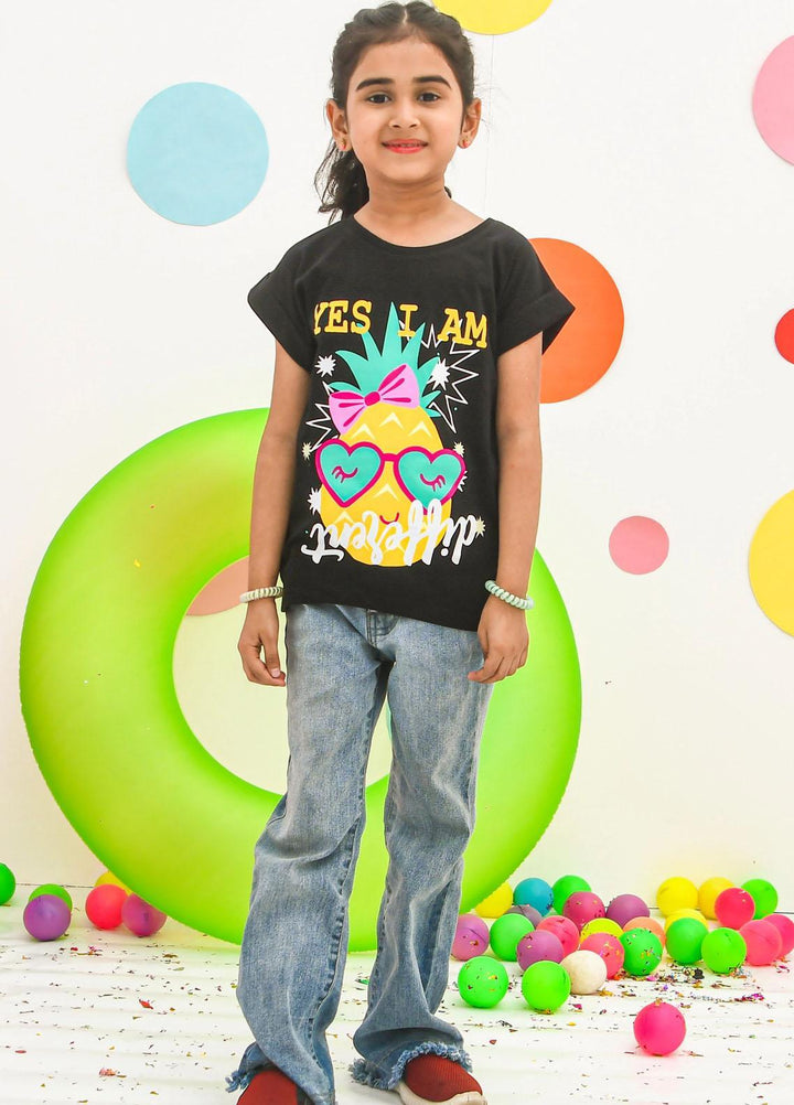 Modest  Fancy T-Shirt for Girls -  GSC2303-Black