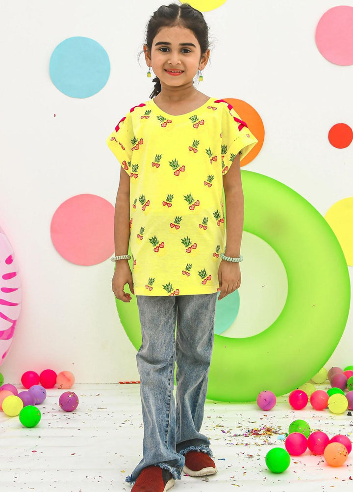 Modest  Fancy T-Shirt for Girls -  GSC2305-Yellow