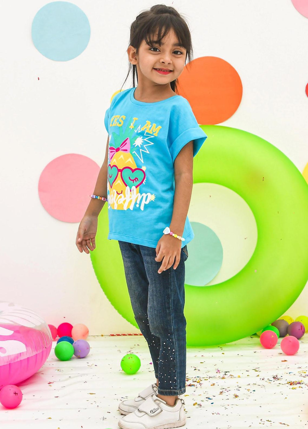 Modest  Fancy T-Shirt for Girls -  GSC2303-Blue