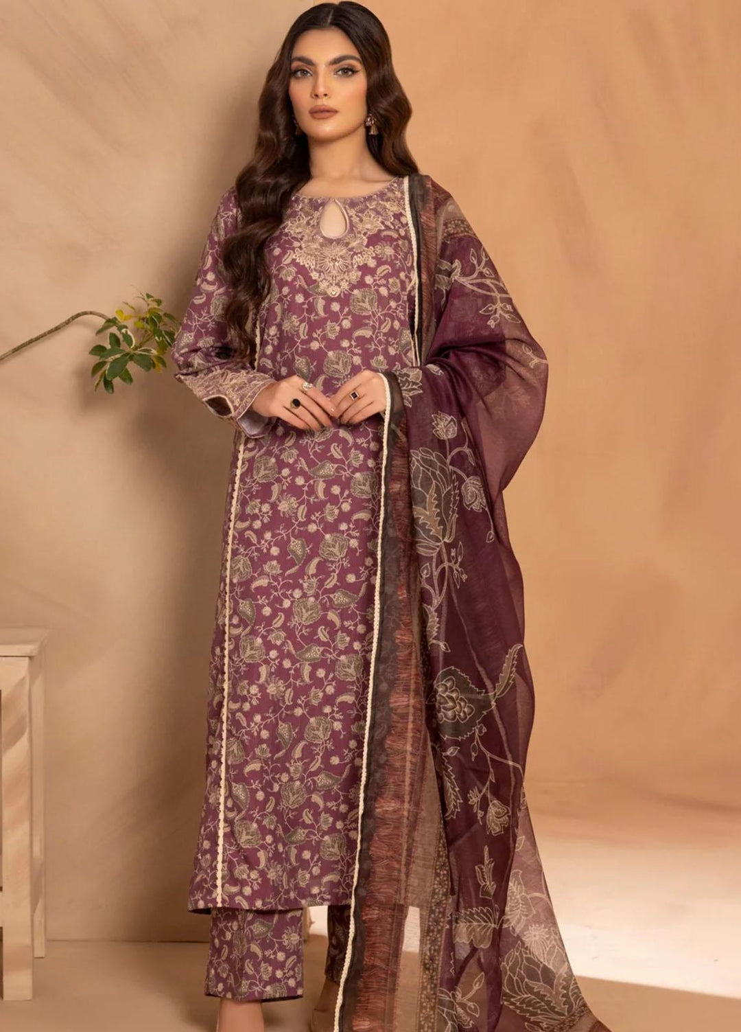 Mohagni Embroidered Slub Suits Unstitched 3 Piece BLS-12 - Winter Collection