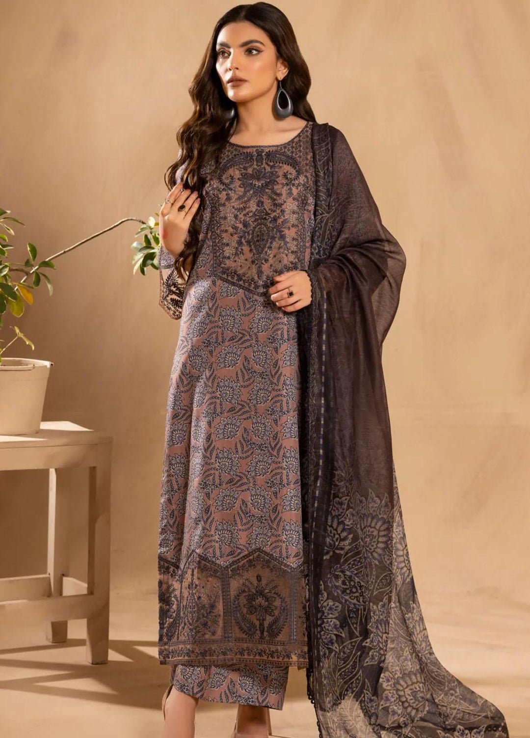 Mohagni Embroidered Slub Suits Unstitched 3 Piece BLS-19 - Winter Collection