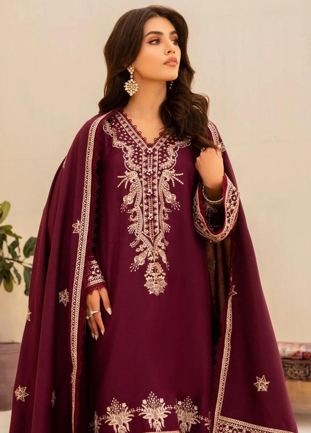 Mohagni Embroidered Dhanak Suits Unstitched 3 Piece MWS-08 - Winter Collection