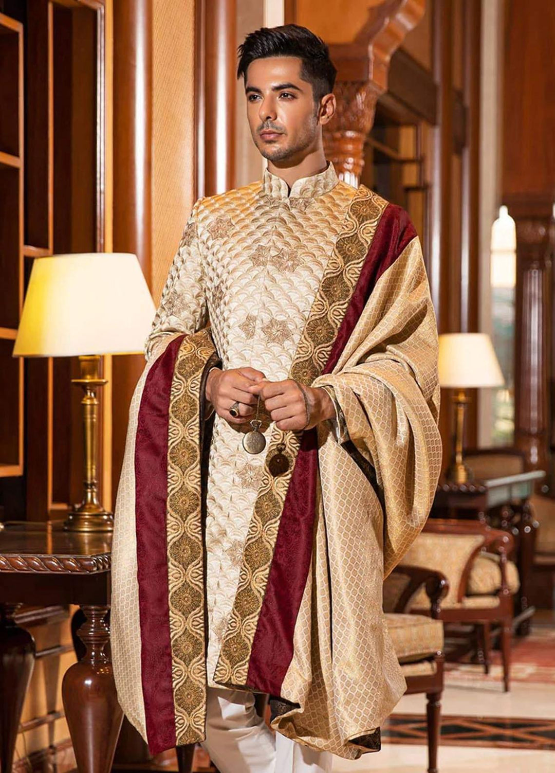 Mohtaram Kashmiri Formal Sherwani for Men -  Scalloped Ombre