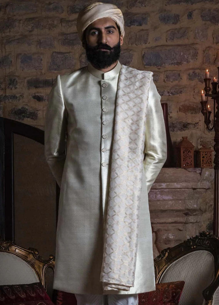 Mohtaram Kashmiri Formal Sherwani for Men -  Shahsawar White - Sherwani