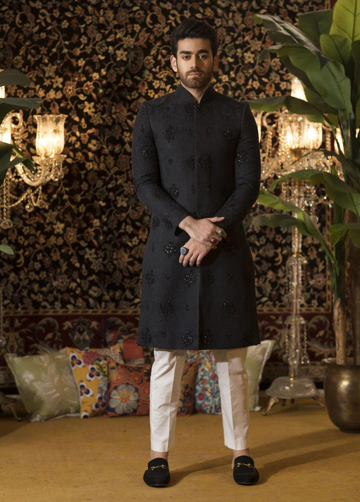 Mohtaram Jamawar Formal Men Sherwani -  Sherwani - Black-05