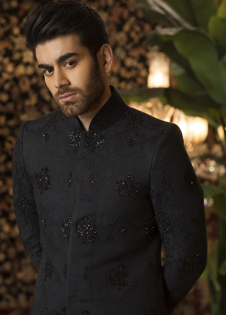 Mohtaram Jamawar Formal Men Sherwani -  Sherwani - Black-05