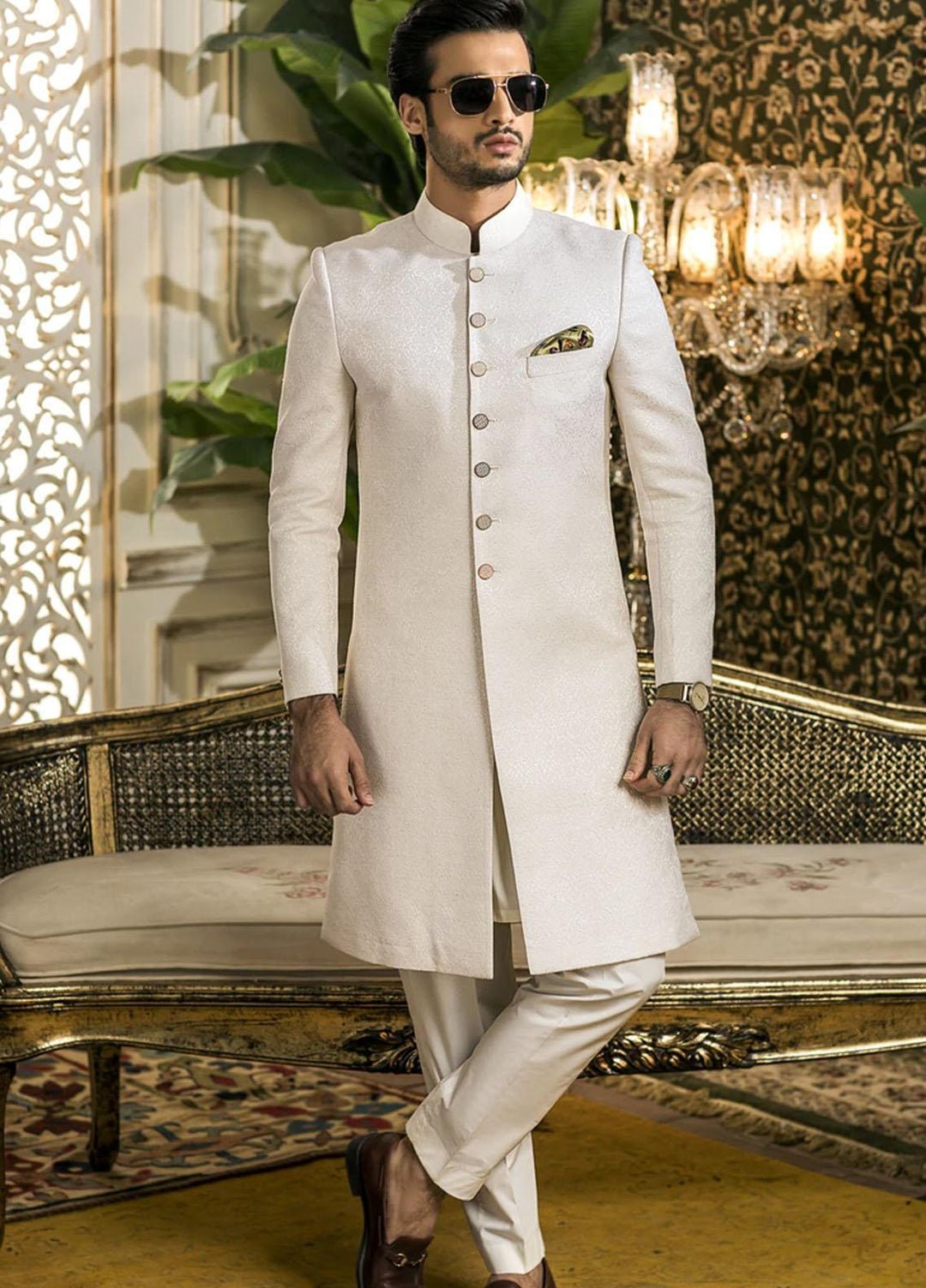 Mohtaram Jamawar Formal Men Sherwani -  Sherwani Off-White
