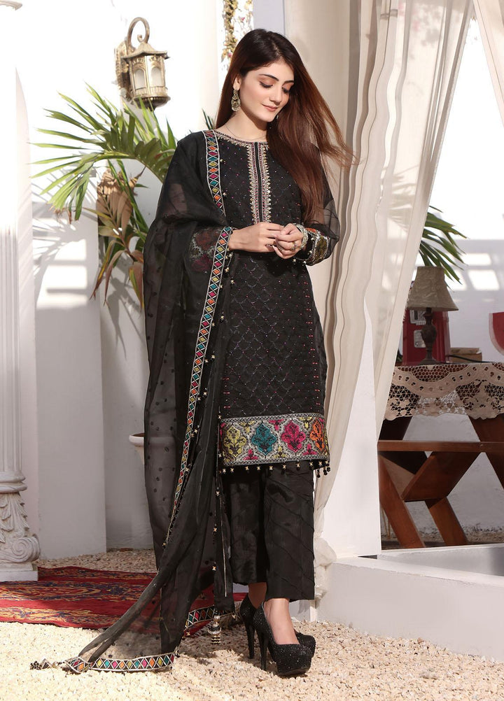 Mohtarma Ready to Wear  Organza 3 Piece Dress MTR22E Stygian Black