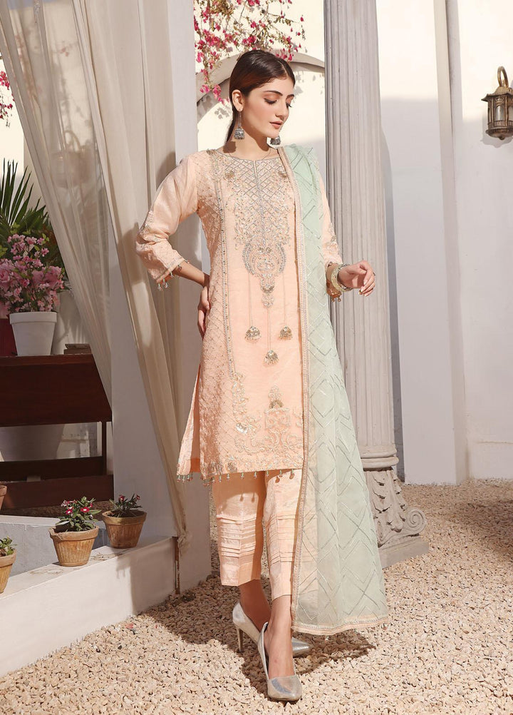 Mohtarma Ready to Wear  Organza 3 Piece Dress MTR22E Salmon Peach