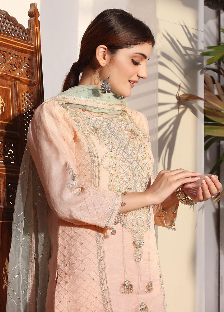 Mohtarma Ready to Wear  Organza 3 Piece Dress MTR22E Salmon Peach
