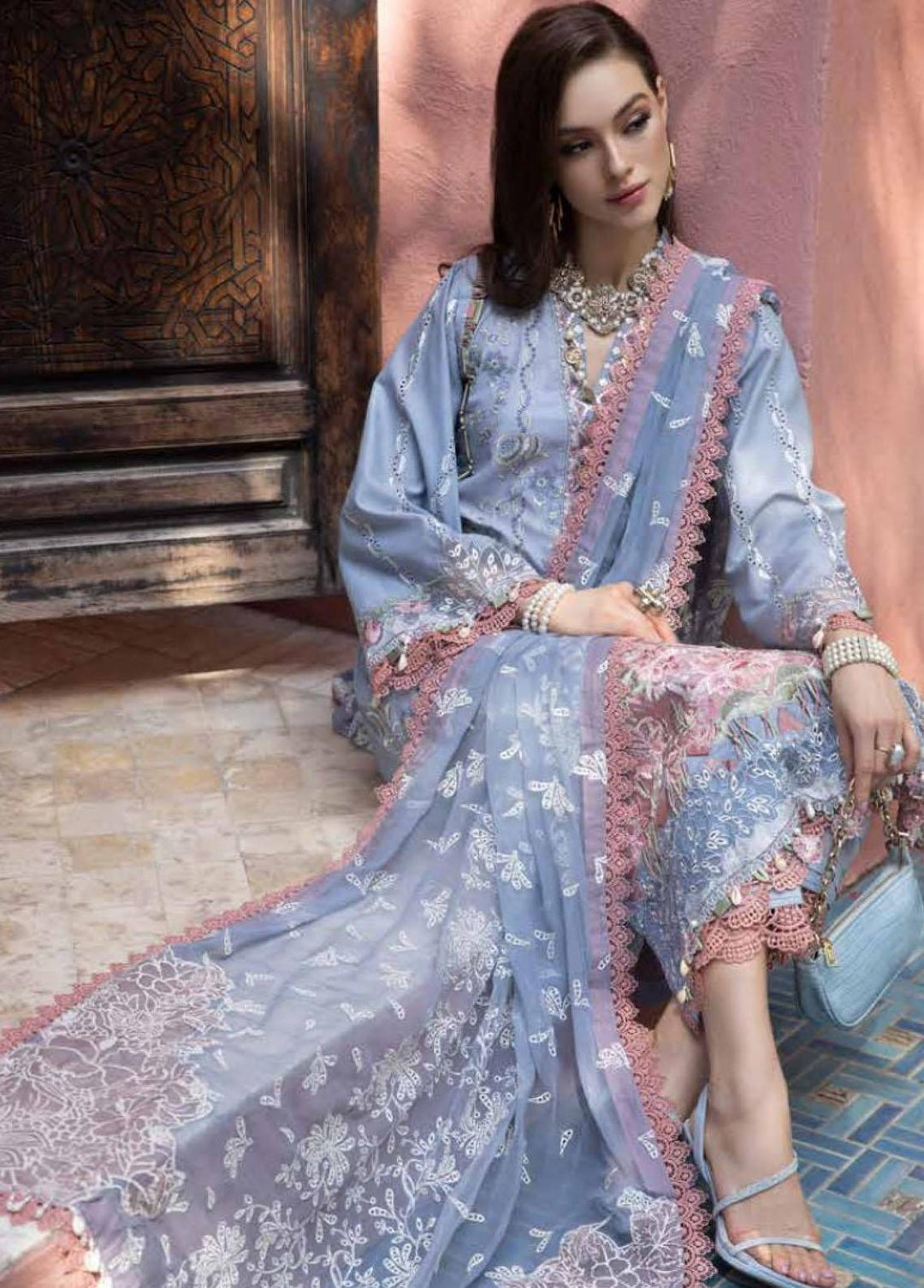 Moksha by AJR Embroidered Lawn Suits Unstitched 3 Piece AJR23M D-01 Nureh - Luxury Collection