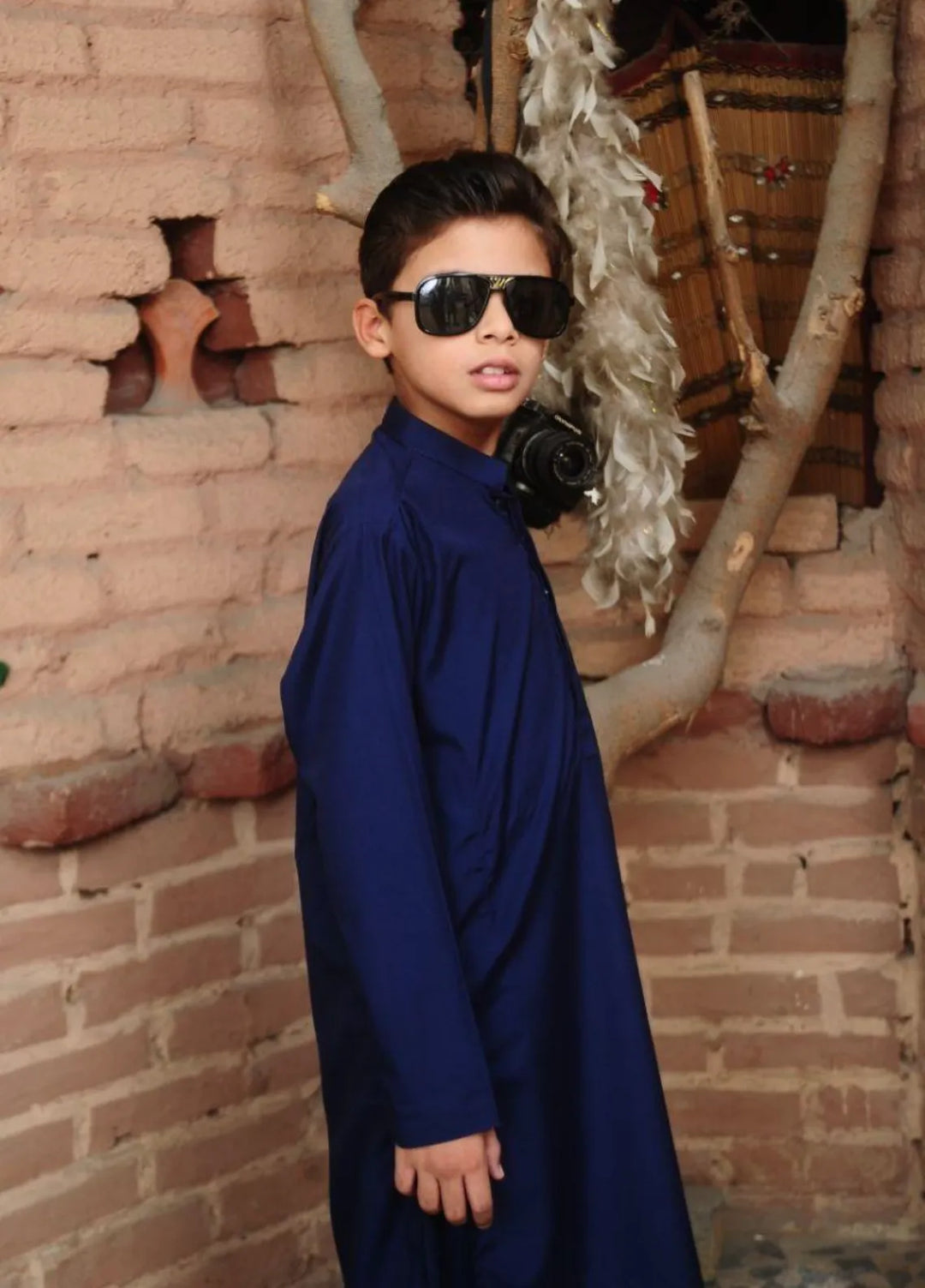 Mom4Little Pret Blended Cotton Navy Blue Kameez Shalwar set