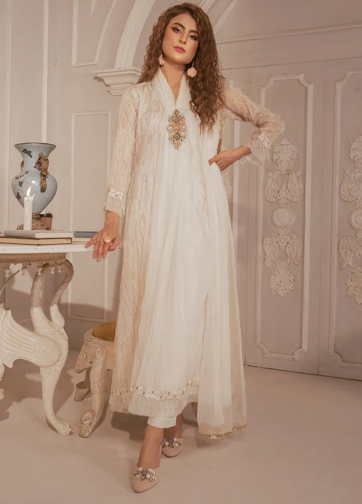 Mona Embroidery Luxury Pret Embroidered Chiffon 3 Piece Suit Dreamy Bloom-Off-White