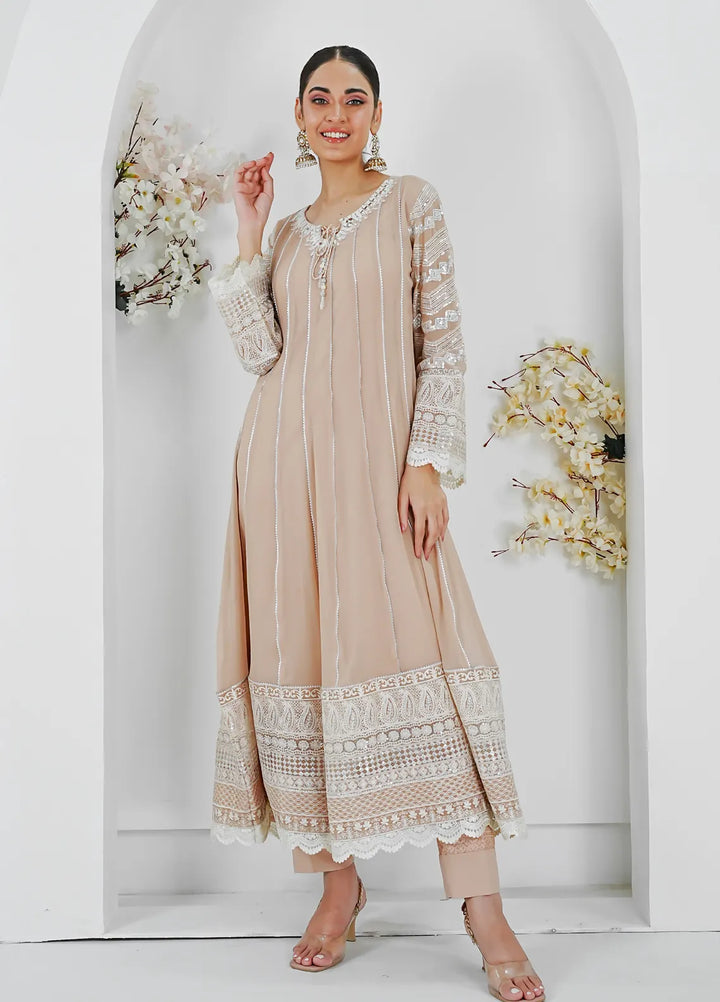 Mona Embroidery Pret Embroidered Chiffon 3 Piece Suit Crimson Glow-Peach
