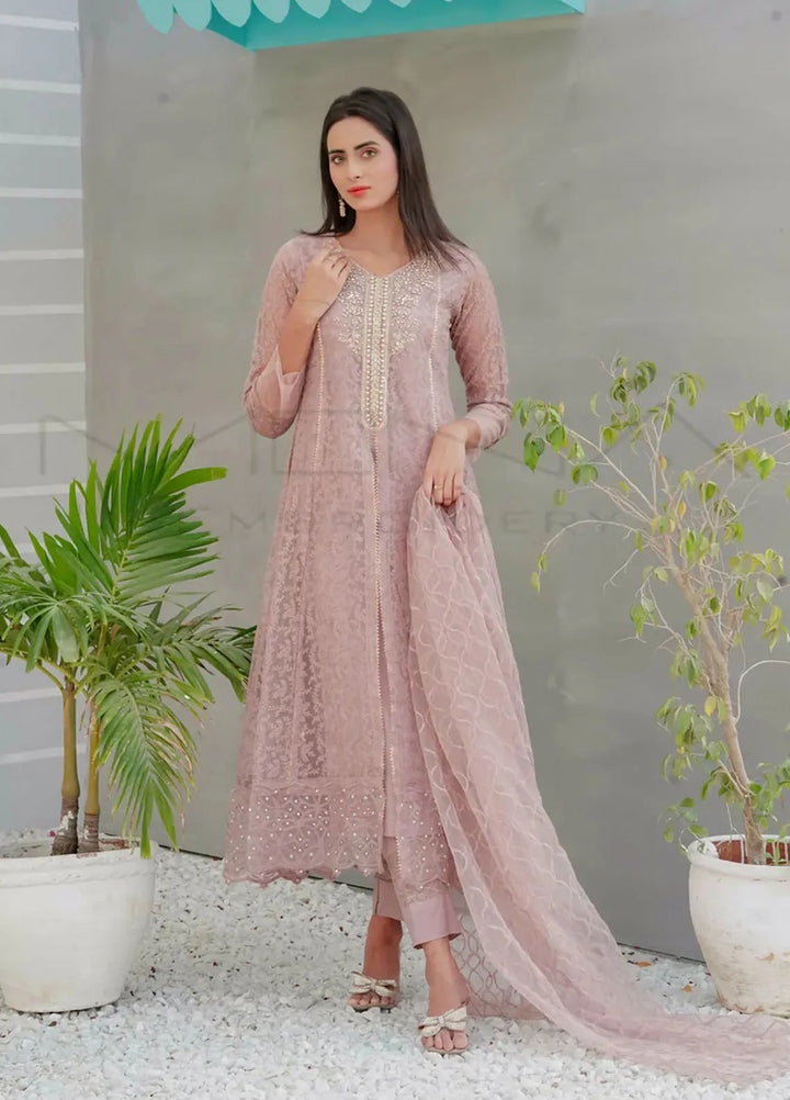 Mona Embroidery Pret Embroidered Chiffon 3 Piece Suit Delicate Drapes Lilac
