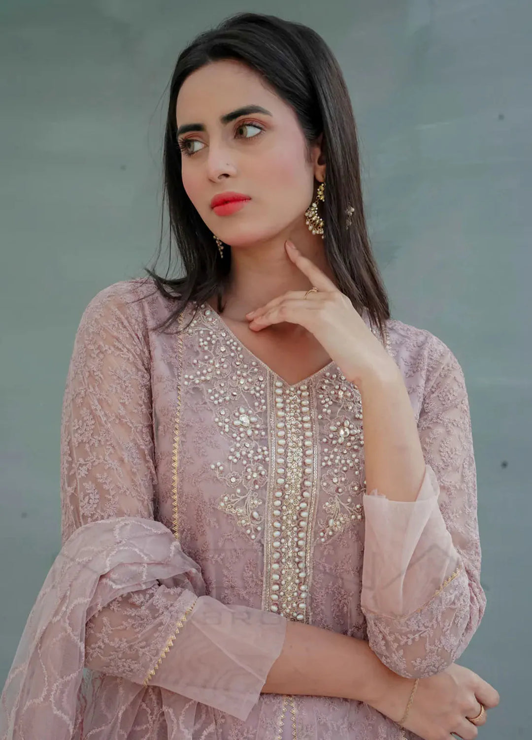 Mona Embroidery Pret Embroidered Chiffon 3 Piece Suit Delicate Drapes Lilac
