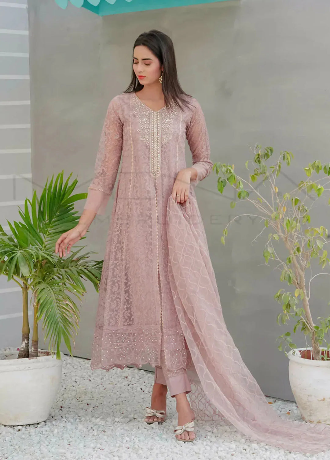 Mona Embroidery Pret Embroidered Chiffon 3 Piece Suit Delicate Drapes Lilac