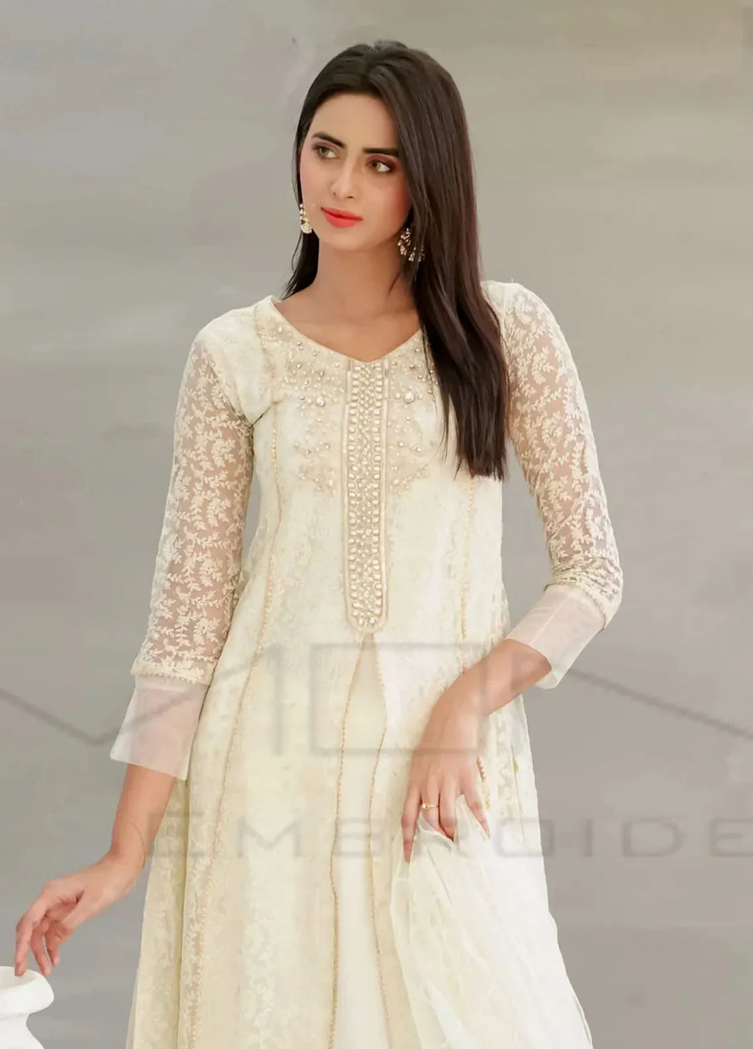 Mona Embroidery Pret Embroidered Chiffon 3 Piece Suit Delicate Drapes White