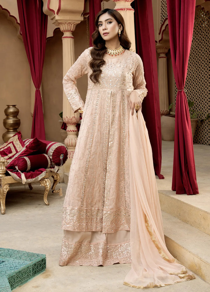 Mona Embroidery Pret Embroidered Chiffon 3 Piece Suit Serene-Peach