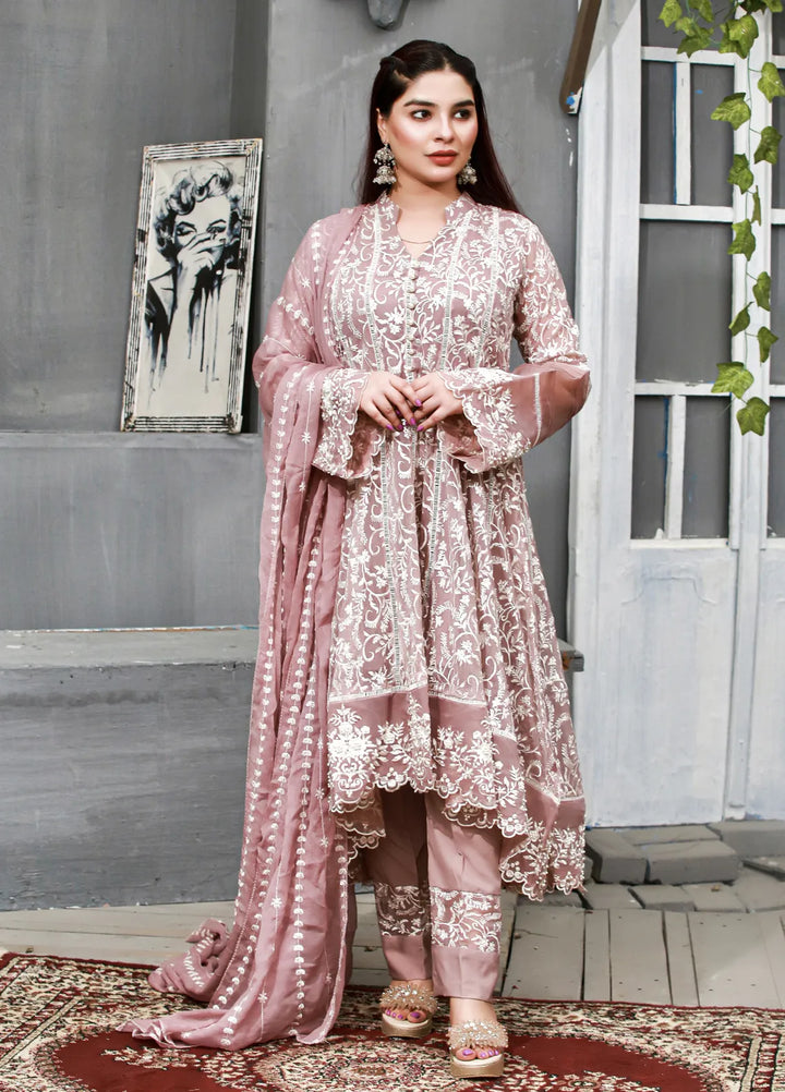 Mona Embroidery Pret Embroidered Chiffon 3 Piece Suit Shale-Lilac