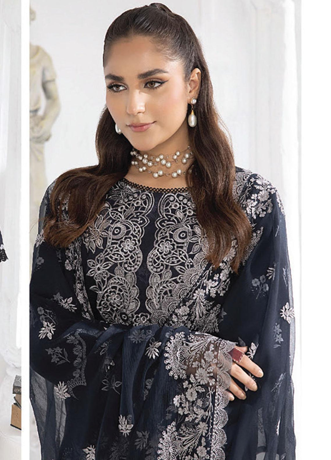 Monochrome By Humdum Embroidered Lawn Suits Unstitched 3 Piece HD23MC D-05 - Summer Collection