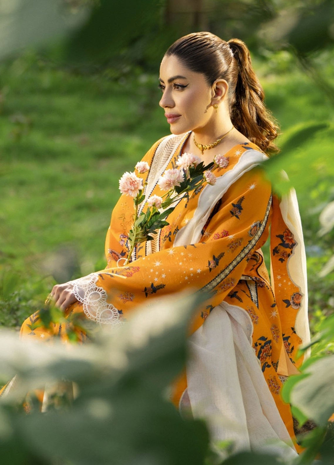 Moonstruck by Nosheen Khalid Pret Embroidered Lawn 3 Piece Suit Cosmic Tangerine