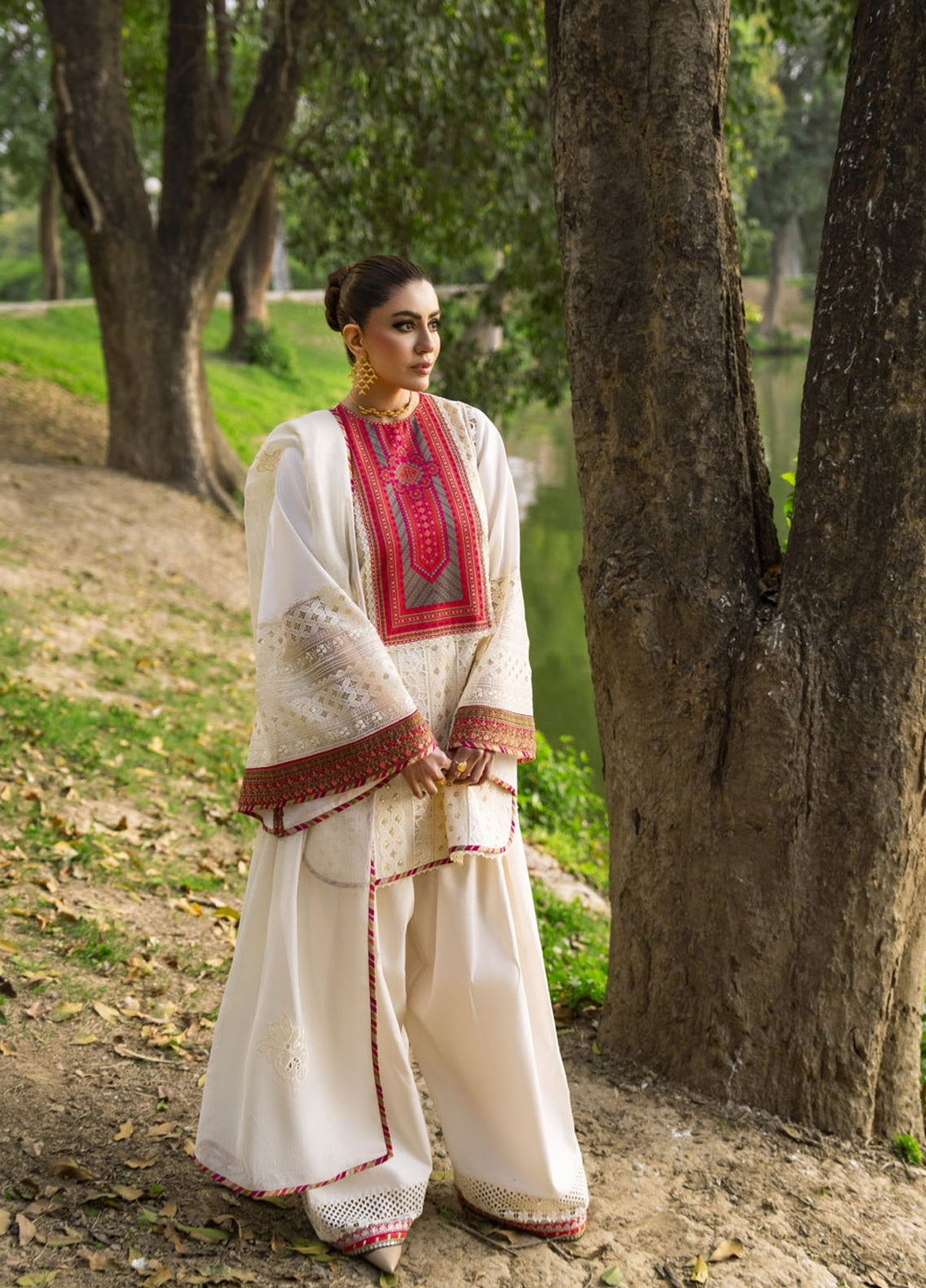 Moonstruck by Nosheen Khalid Pret Embroidered Lawn 3 Piece Suit Ivory Eclipse