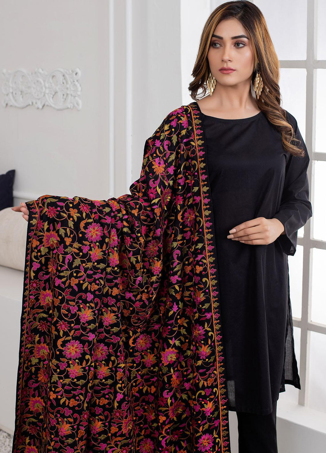 Mosaic Embroidered   Shawl MS21LS MS-01 - Luxury Shawls