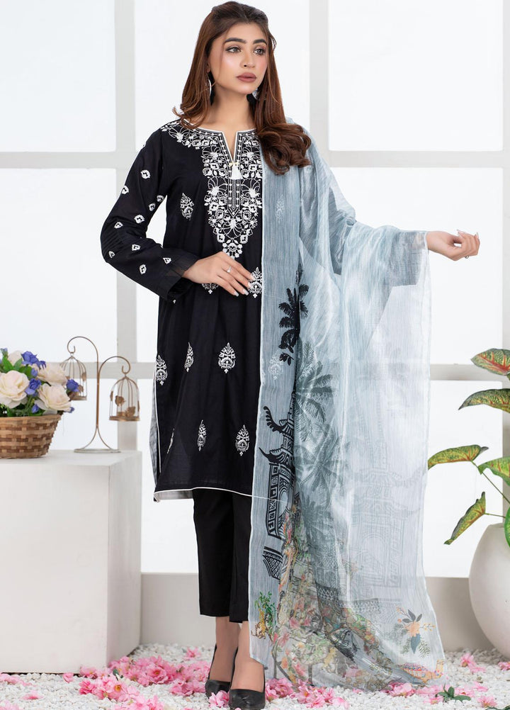 Mosaic Luxury Pret Embroidered Cotton 3 Piece Suit MS21L BLACK