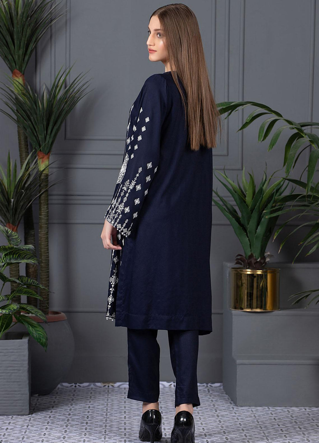 Mosaic Casual Pret Embroidered Raw Silk 2 Piece Suit MS21LR BLUE