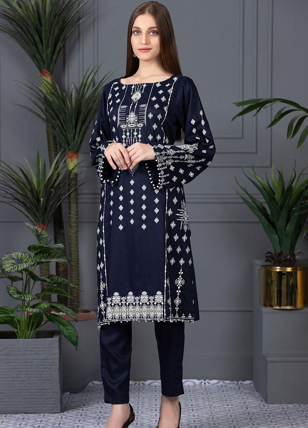 Mosaic Casual Pret Embroidered Raw Silk 2 Piece Suit MS21LR BLUE