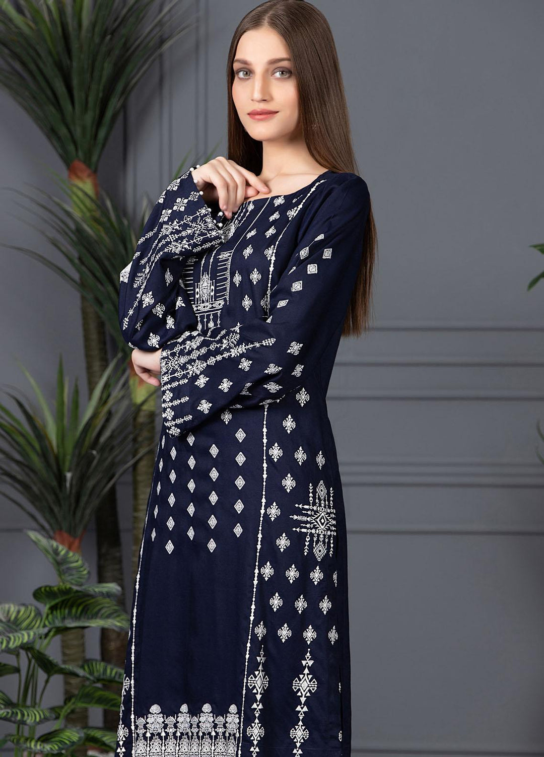 Mosaic Casual Pret Embroidered Raw Silk 2 Piece Suit MS21LR BLUE