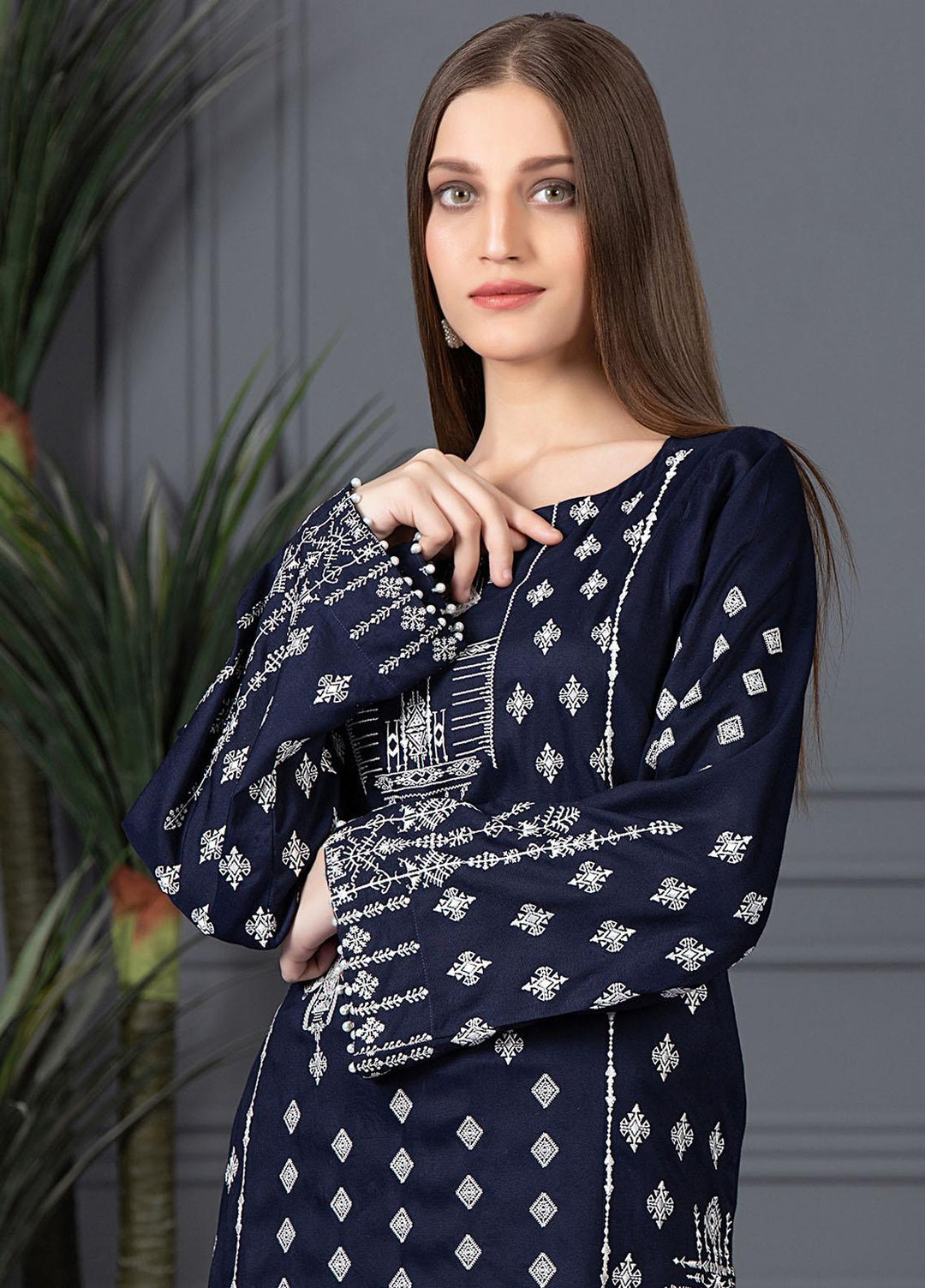 Mosaic Casual Pret Embroidered Raw Silk 2 Piece Suit MS21LR BLUE