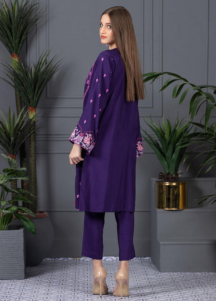 Mosaic Casual Pret Embroidered Raw Silk 2 Piece Suit MS21LR PURPLE