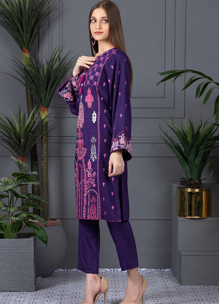 Mosaic Casual Pret Embroidered Raw Silk 2 Piece Suit MS21LR PURPLE