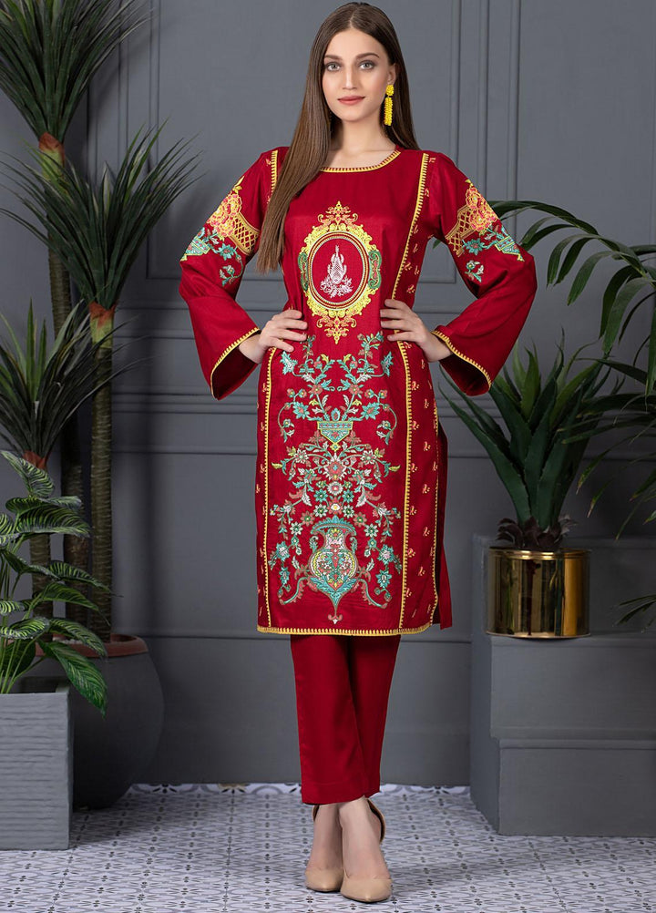 Mosaic Casual Pret Embroidered Raw Silk 2 Piece Suit MS21LR RED