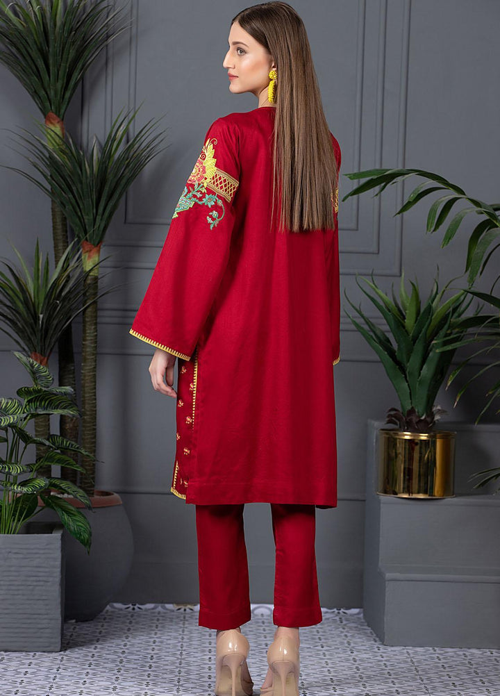 Mosaic Casual Pret Embroidered Raw Silk 2 Piece Suit MS21LR RED