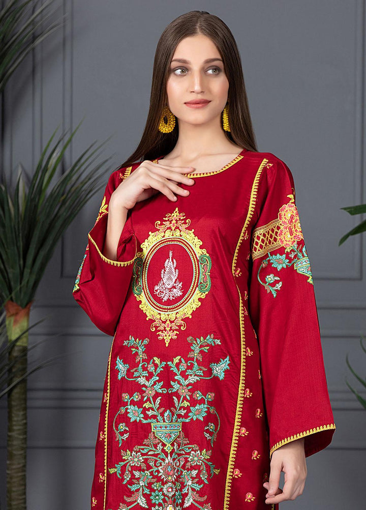 Mosaic Casual Pret Embroidered Raw Silk 2 Piece Suit MS21LR RED