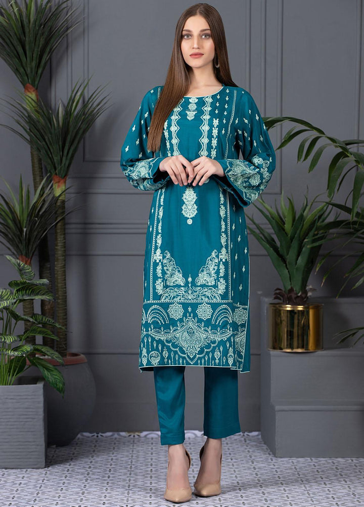 Mosaic Casual Pret Embroidered Raw Silk 2 Piece Suit MS21LR TURQUOISE