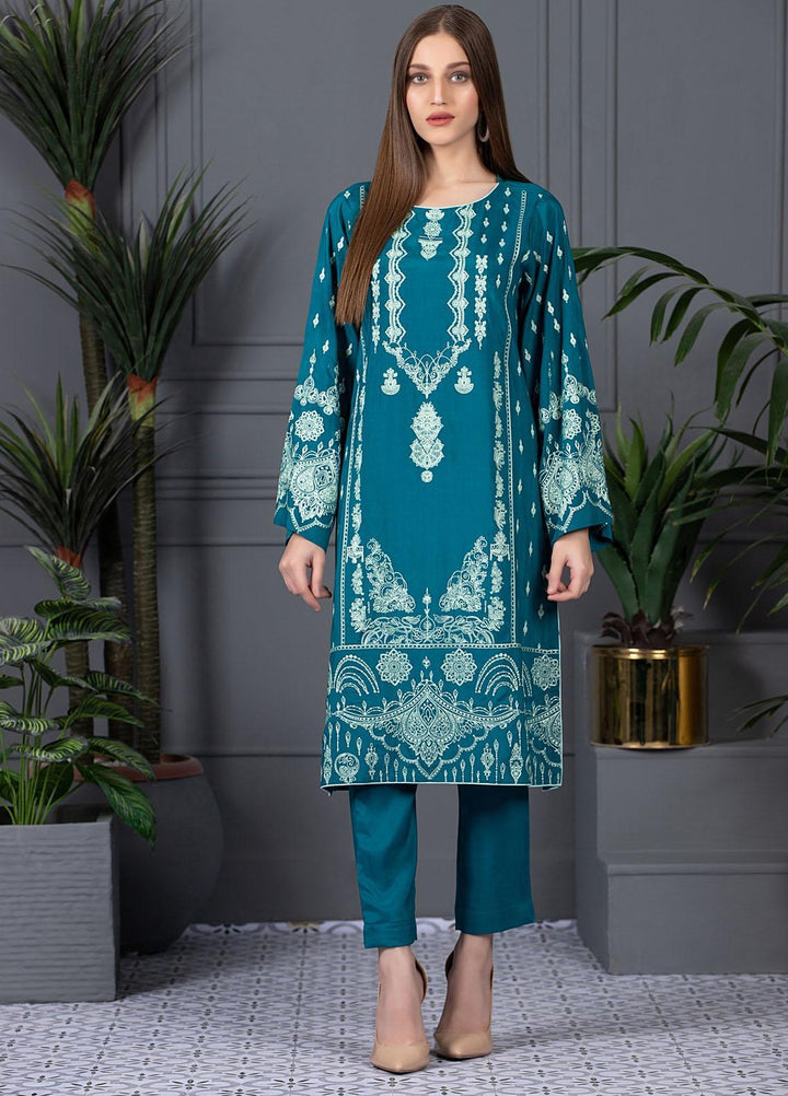 Mosaic Casual Pret Embroidered Raw Silk 2 Piece Suit MS21LR TURQUOISE