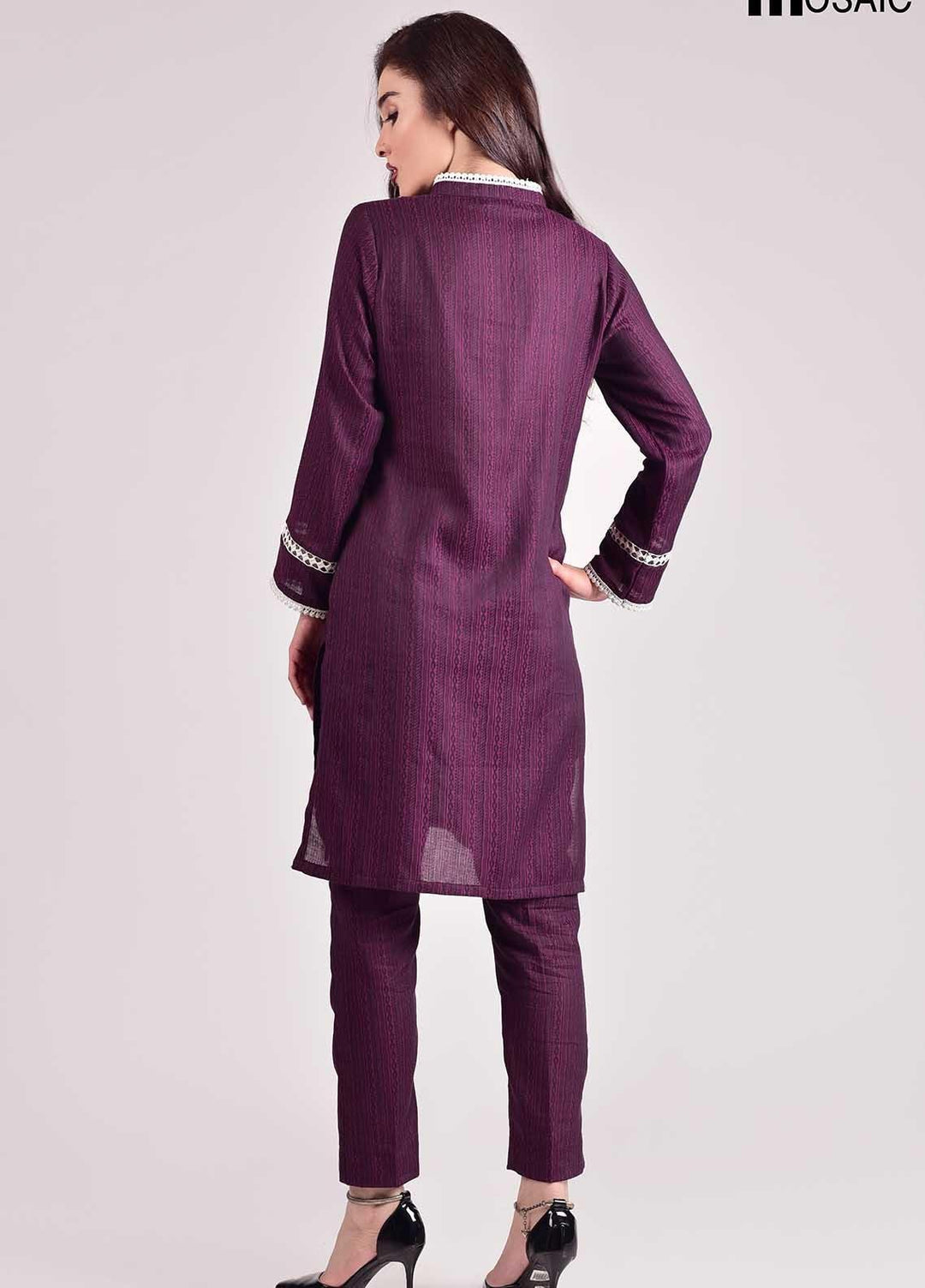 Mosaic Embroidered Jacquard Stitched Two Piece D-5201-Purple