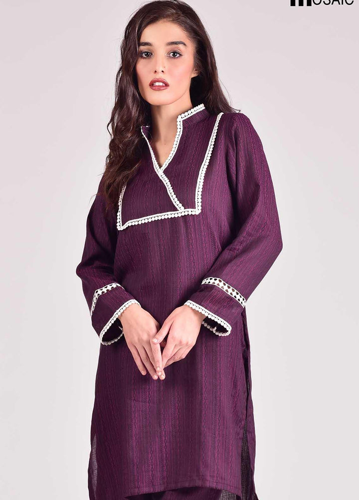 Mosaic Embroidered Jacquard Stitched Two Piece D-5201-Purple