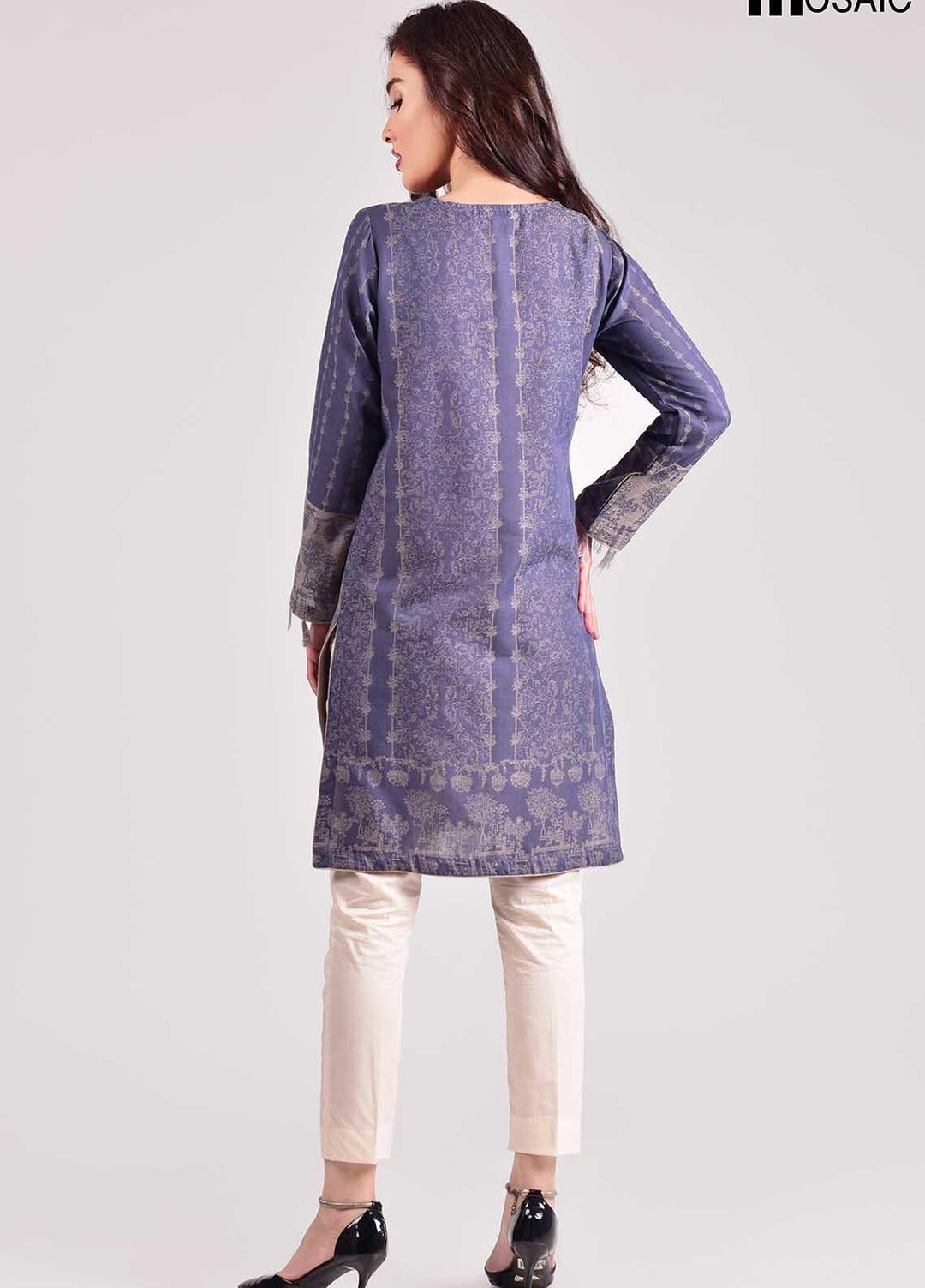 Mosaic Embroidered Jacquard Stitched Kurtis D-5301-Grey