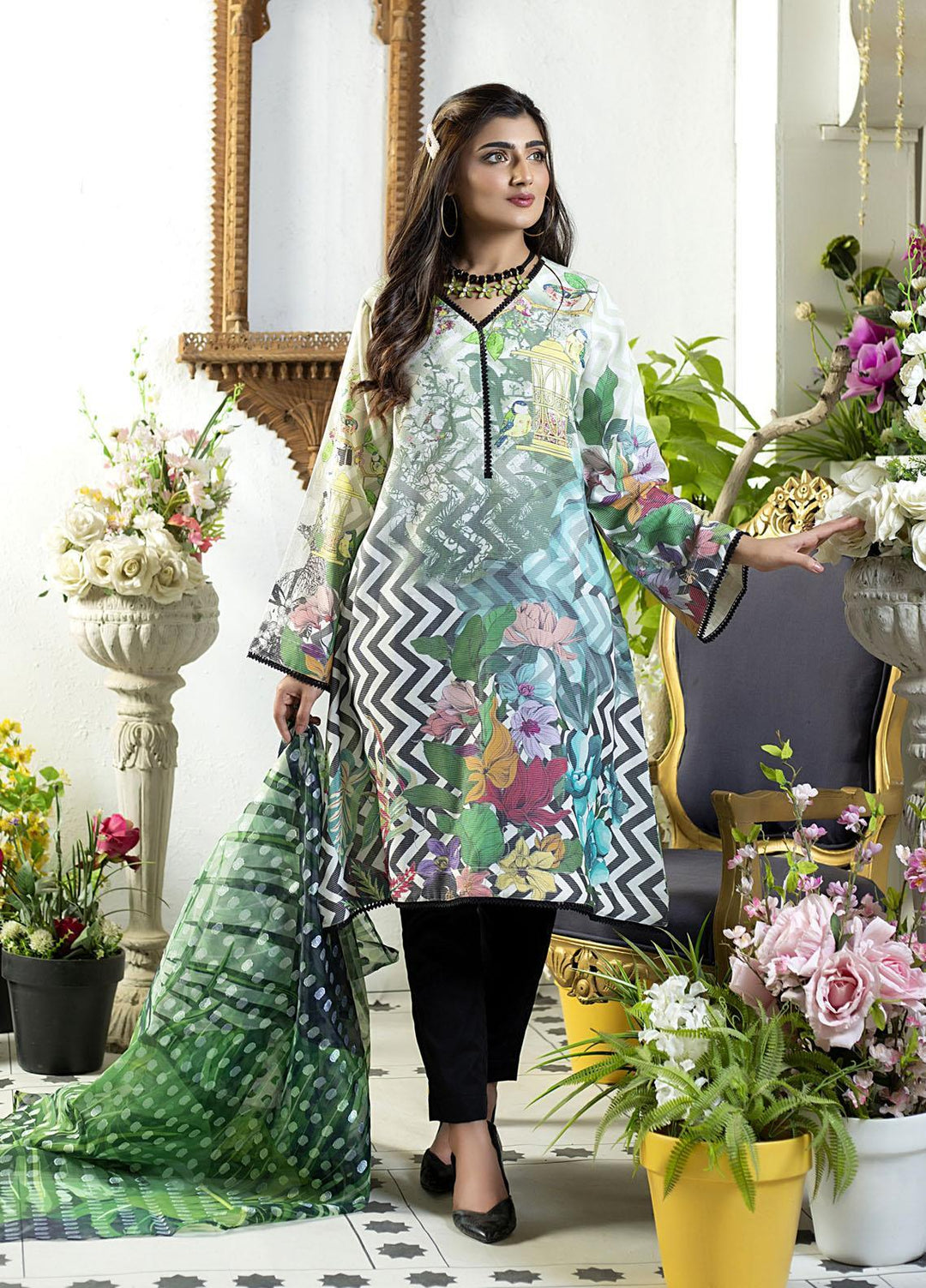 Mosaic Ready to Wear Printed Cotton 3 Piece Suit MS22RWP 111044 CHEVERON