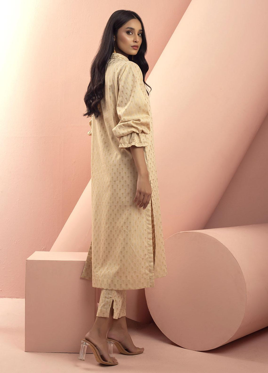 Mosaic Casual Pret  Cotton 2 Piece Suit 111038 BEIGE RUFFLES